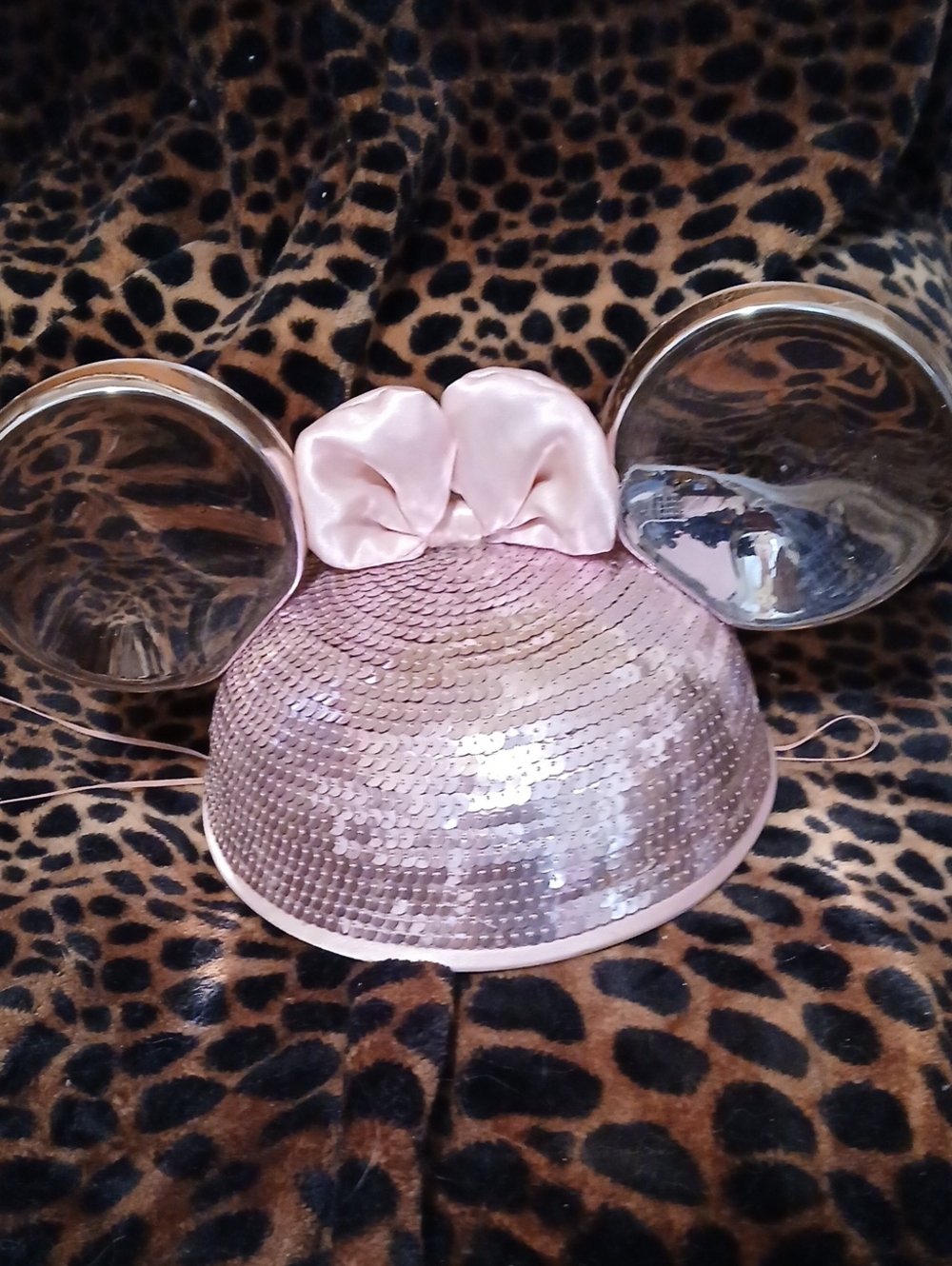 DISNEYLAND PARKS Pink Sequin Minnie Ear Headband with Satin Bow
